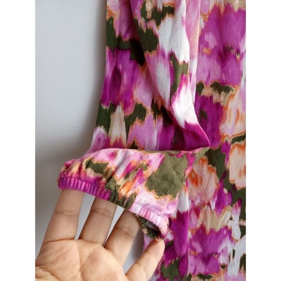 Jones New York Purple/Pink Tie Dye Pasley Linen V-Neck Blouse size Medium - Picture 4 of 7
